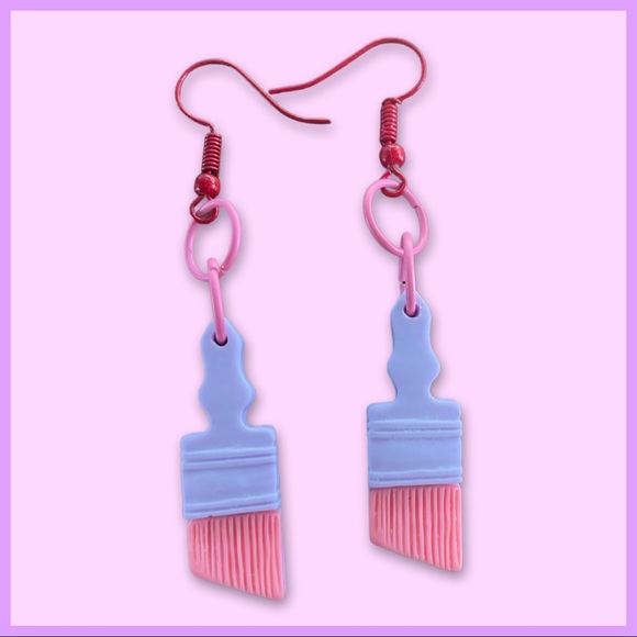 Handmade Jewelry - Pastel Kawaii Dangling Paintbrush Earrings